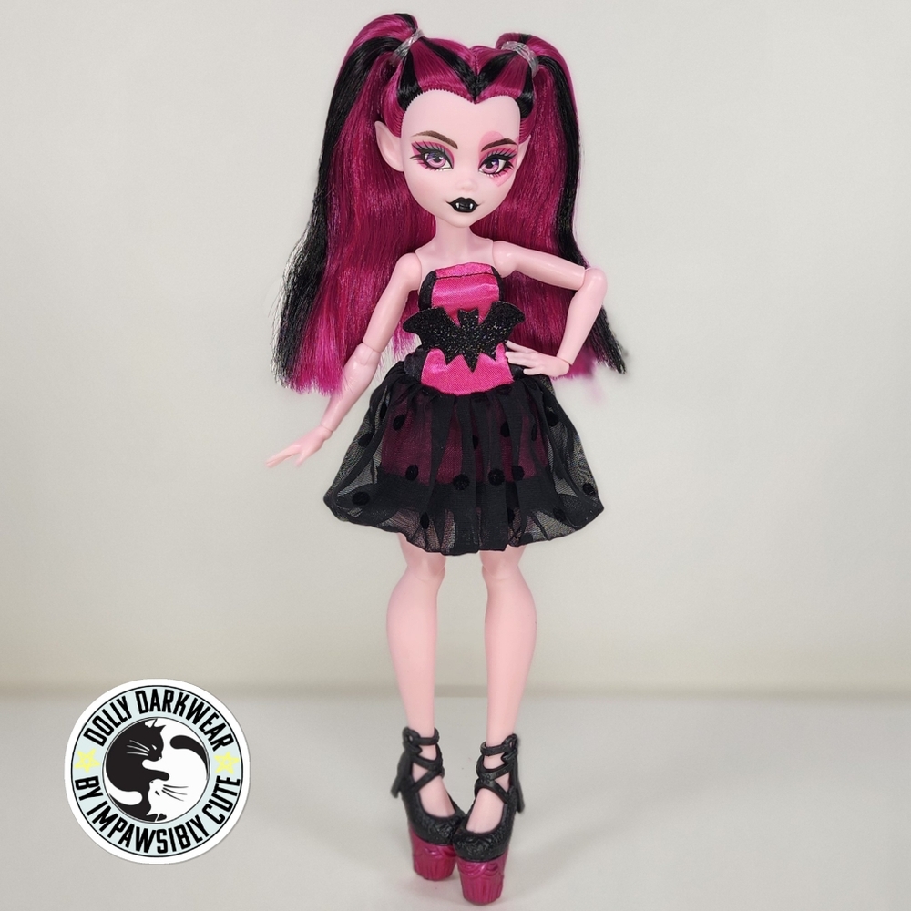 🎨 For Monster High G3 Draculaura- Pink and Black Bat Bubble Dress